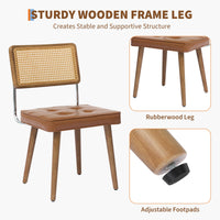 Ensemble de 2 chaises de salle à manger Garvee en rotin style Mid-Century, avec dossier tissé à la main, assise rembourrée, structure en bois et revêtement en similicuir marron, pour la cuisine et la salle à manger.