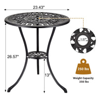 Table bistro d'extérieur ronde Garvee 61 cm (24 po) en fonte avec trou pour parasol de 5 cm (2 po) pour balcon et jardin, noire