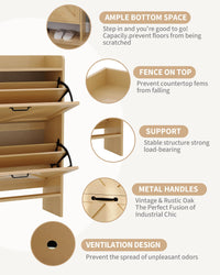 Rangement à chaussures Garvee avec 2 tiroirs pliables, marron rustique, pour entrée et couloir, durable, gain de place, en bois