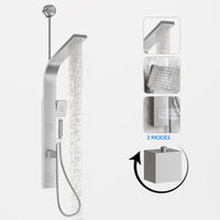 Colonne de douche Garvee avec jets pluie et cascade, 2 jets de massage, douchette 3 fonctions, acier inoxydable, nickel brossé, fixation murale, salle de bain moderne