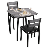 Ensemble de salle à manger Garvee 3 pièces pour 2 personnes avec chaises rembourrées en PU et table en bois MDF, compact, robuste, gris, idéal pour les petites cuisines et les appartements.