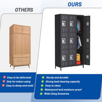 Garvee armoire de rangement métallique à 9 portes et 18 crochets, revêtement en poudre, pour le bureau, l'école, la salle de sport ou le garage