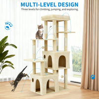 Garvee Tour pour Chat 155 cm Multi-Niveaux pour Grands Chats, Grande Plateforme Beige, Usage Intérieur