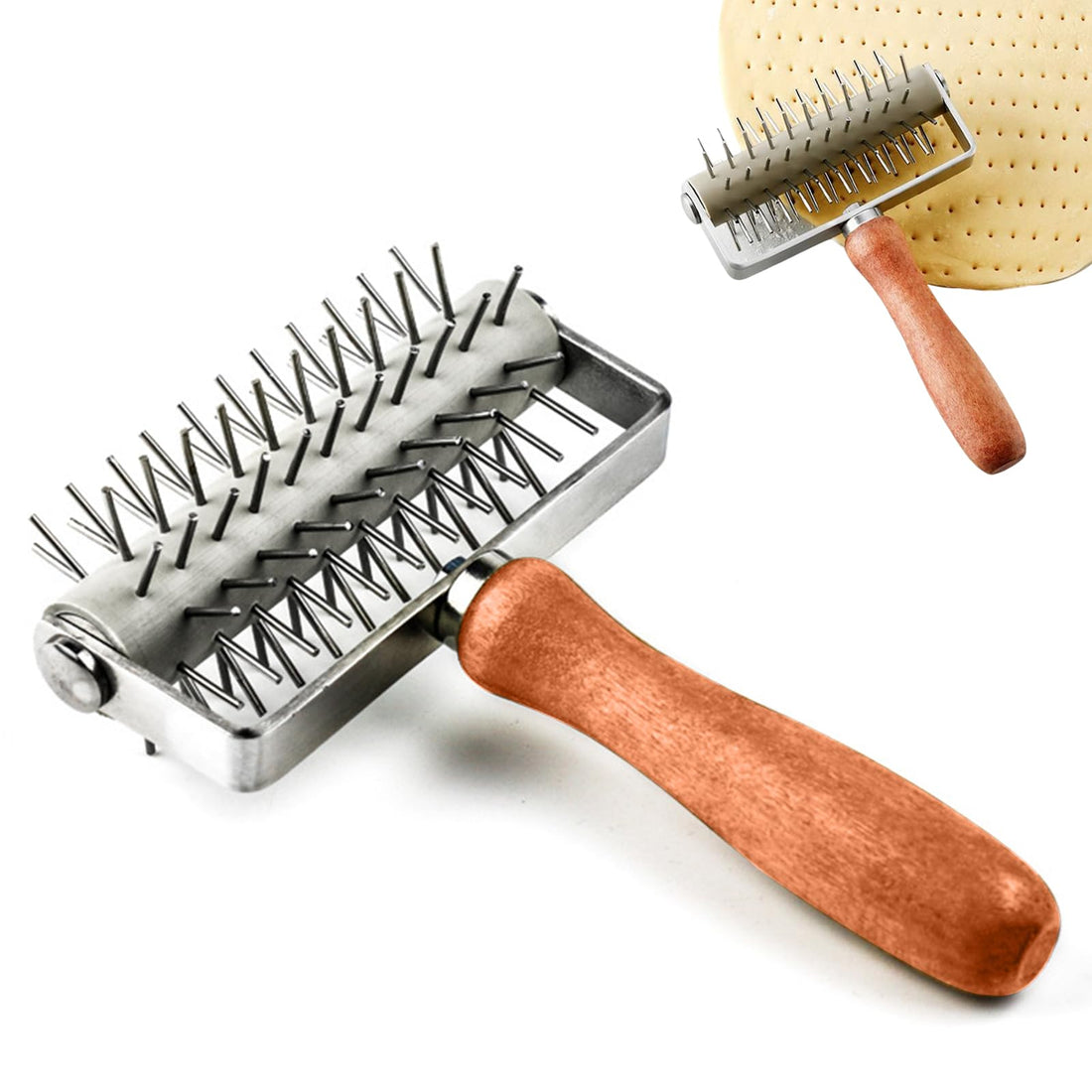 Garvee, emporte-pièce à pizza en acier inoxydable avec manche en bois, pour pizzerias et boulangeries, 20,5 x 13,3 x 5 cm, argent.