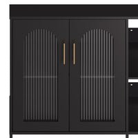 Buffet vitré Garvee avec poignées en métal, étagères réglables, structure en bois massif, portes en verre texturé noir, idéal pour le salon et la salle à manger, 110,5 cm (P) x 46 cm (L) x 18 cm (H)
