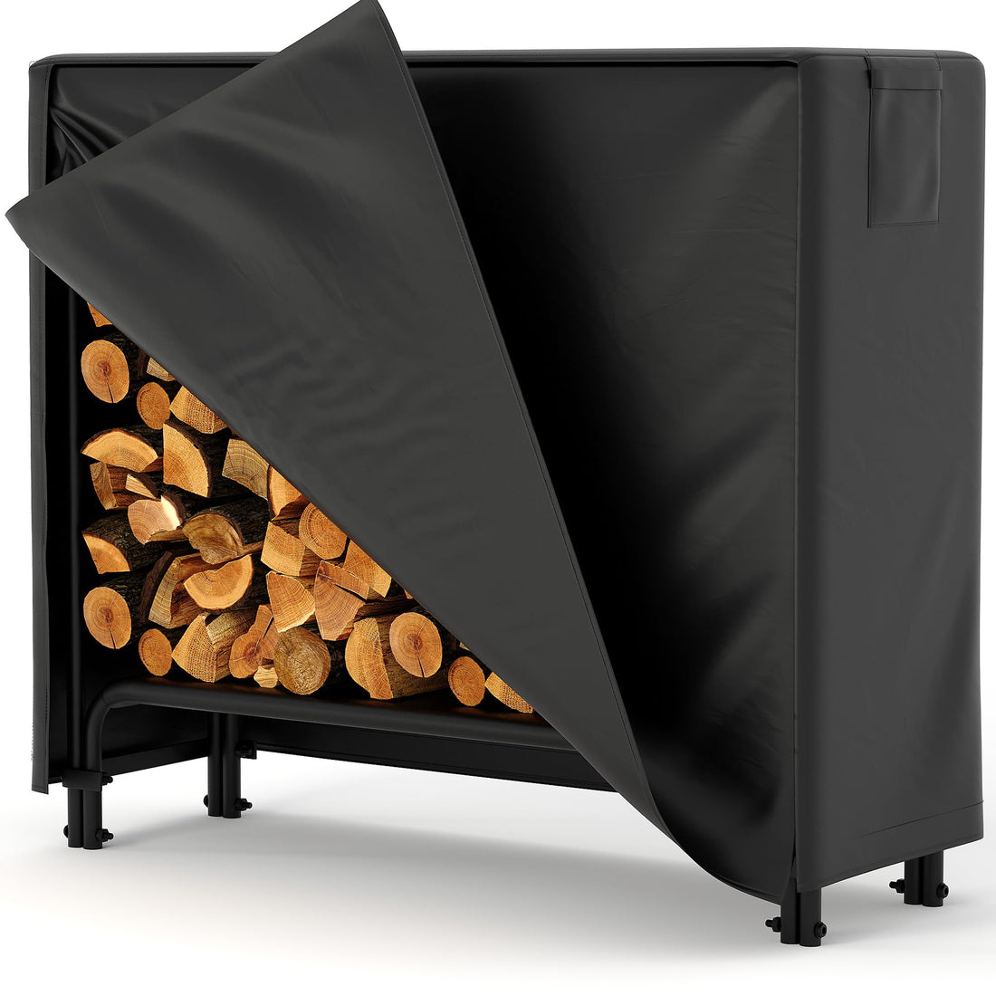 Range-bûches Garvee 122 × 34 × 110 cm – Avec housse imperméable en tissu Oxford, résistant aux intempéries et robuste pour le jardin et la terrasse.