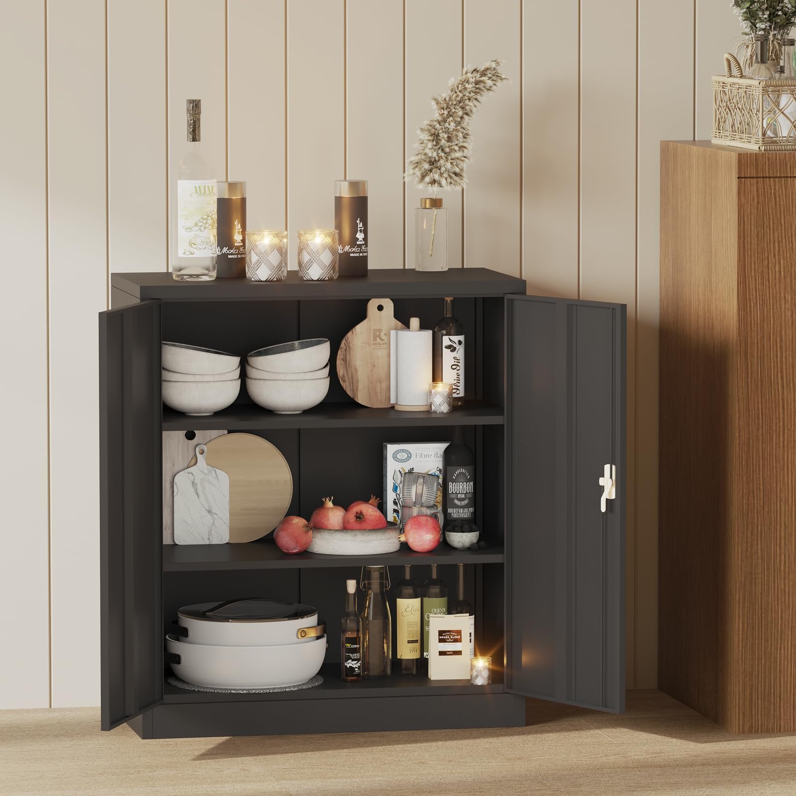 Armoire d'atelier Garvee en acier, 89 cm (35 pouces), verrouillable, revêtement en poudre, antirouille, noire, pour garage et bureau