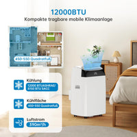 Garvee Climatiseur mobile 12000 BTU, 4 en 1 silencieux au R290, avec kit fenêtre, pour maison et bureau
