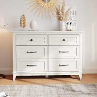 Garvee Commode Farmhouse à 6 tiroirs, en bois blanc, robuste, offrant un grand espace de rangement pour la chambre, le salon ou le couloir