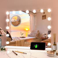 Miroir de maquillage GARVEE Hollywood 58 x 46 cm avec 15 LED tactiles, blanc
