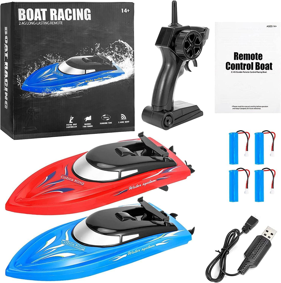 Garvee lot de 2 bateaux radiocommandés, vitesse 10 km/h, plastique ABS, 4 piles, télécommande 2,4 GHz, pour piscines et lacs