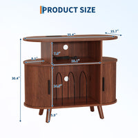 Garvee Meuble pour platine vinyle 89 cm avec station de charge, rangement pour 300 disques, design ondulé moderne, finition noyer