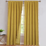 Rideaux Garvee en velours jaune 107 x 244 cm, occultants et insonorisants, 100 % polyester, style bohème, à pompons, pour salon ou chambre.