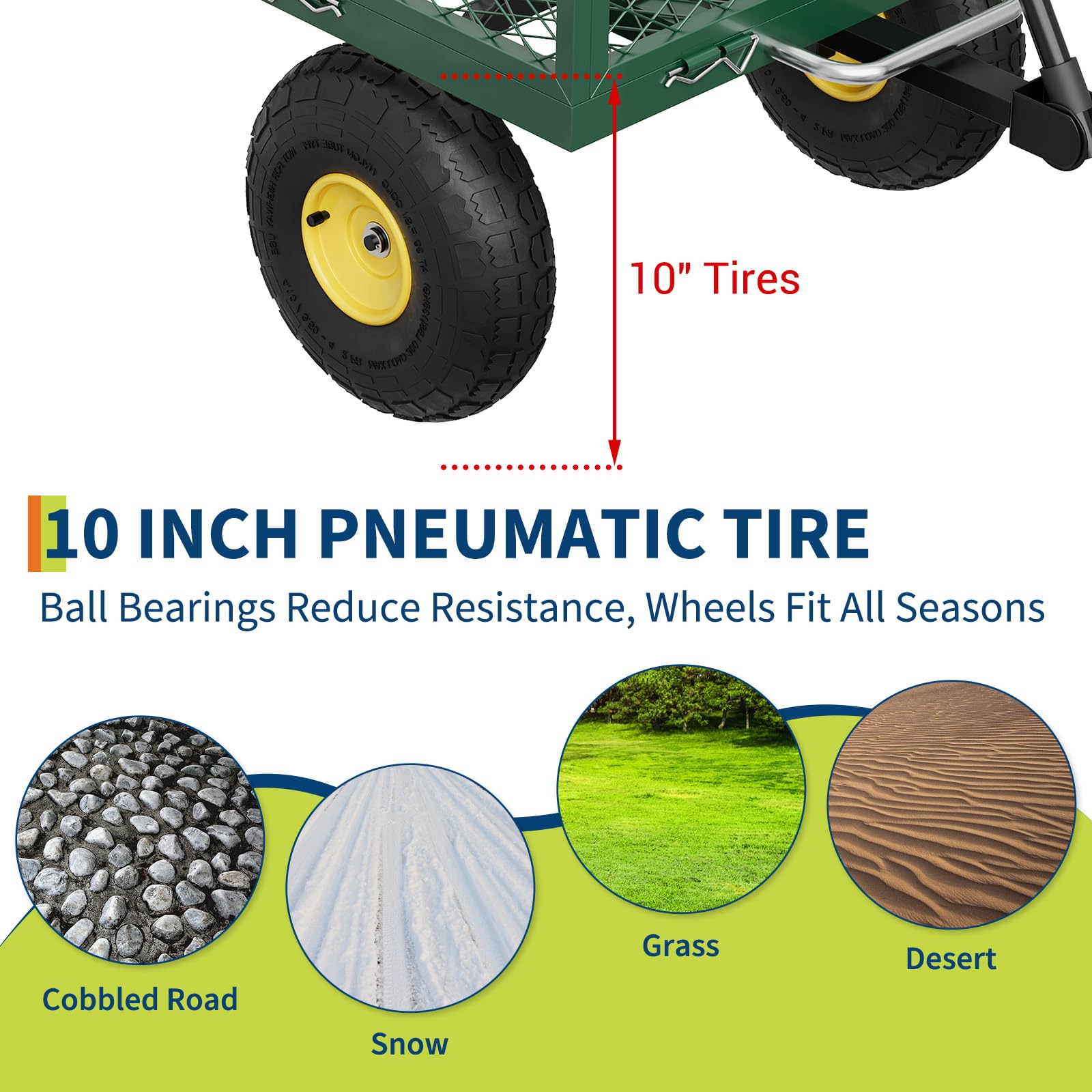 Garvee Chariot de jardin basculant 408 kg avec côtés amovibles, poignée rotative 180° et pneus 25 cm, acier robuste tout-terrain pour jardin et ferme