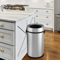 Poubelle ouverte Garvee 65 L (17 gal) en acier inoxydable brossé robuste, sans couvercle, avec poignées, pour la cuisine et l'extérieur.