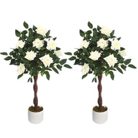 Rosier artificiel Garvee de 90 cm (lot de 2) avec roses blanches, facile d'entretien, en polyester, pot robuste pour la décoration du salon et du bureau