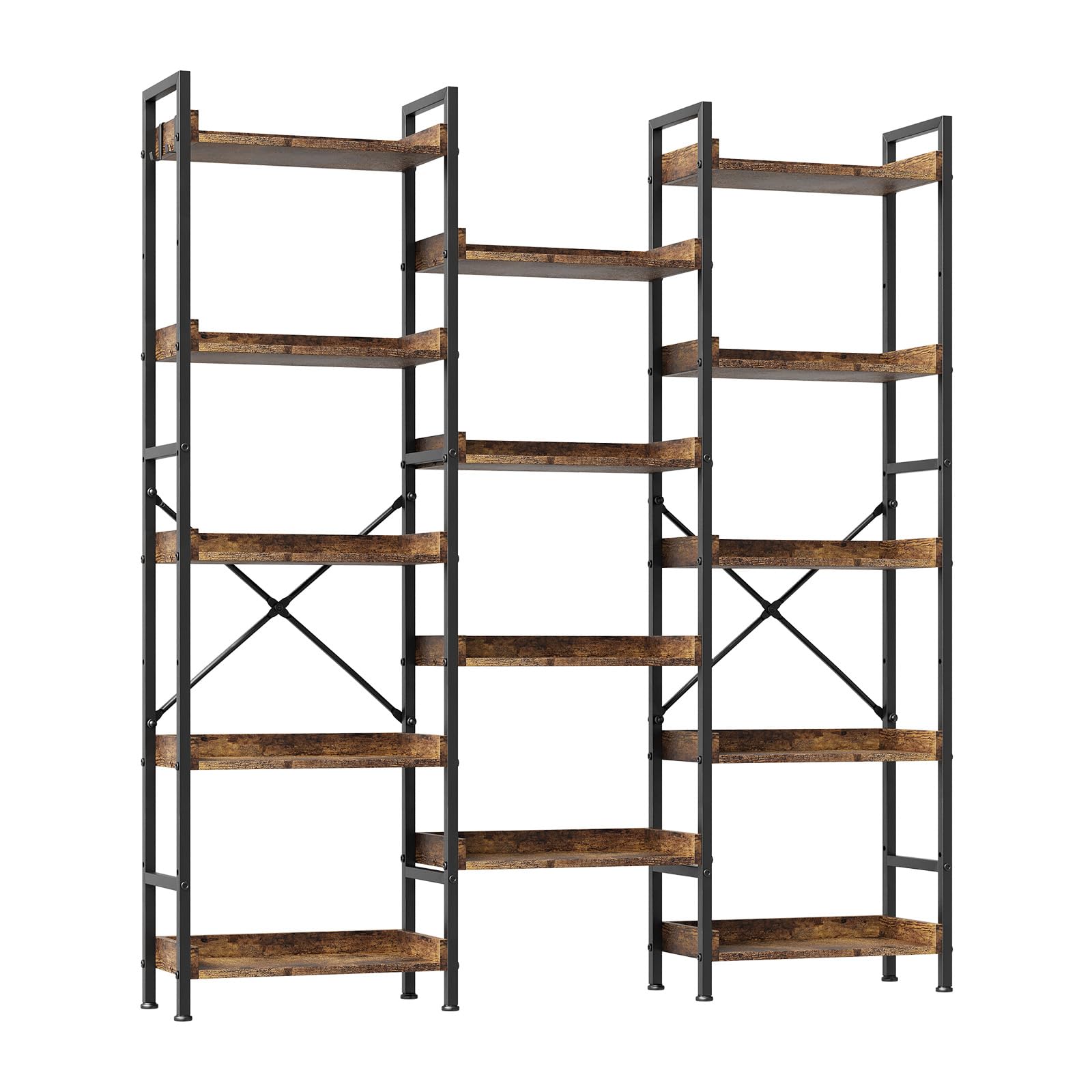 Bibliothèque Garvee Triple à 5 niveaux avec 14 étagères ouvertes, structure en acier et panneaux de particules, pour salon et bureau, 109 x 25 x 160 cm, noire