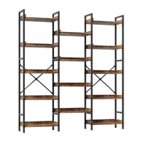 Bibliothèque Garvee Triple à 5 niveaux avec 14 étagères ouvertes, structure en acier et panneaux de particules, pour salon et bureau, 109 x 25 x 160 cm, noire