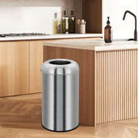 Poubelle Garvee 50 L (13 gal) en acier inoxydable avec couvercle ouvert et bac amovible, robuste, argentée, idéale pour la cuisine et le bureau.