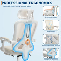 Garvee Chaise de bureau ergonomique, dossier haut, assise en maille, appui-tête et repose-pieds réglables, beige, idéale pour le télétravail