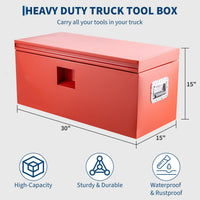 Garvee Coffre à Outils MHL 38 × 38 × 76 cm, Fer Renforcé, Double Couvercle, Serrure Étanche, pour Pick-up, Camping-car et Remorque, Rouge