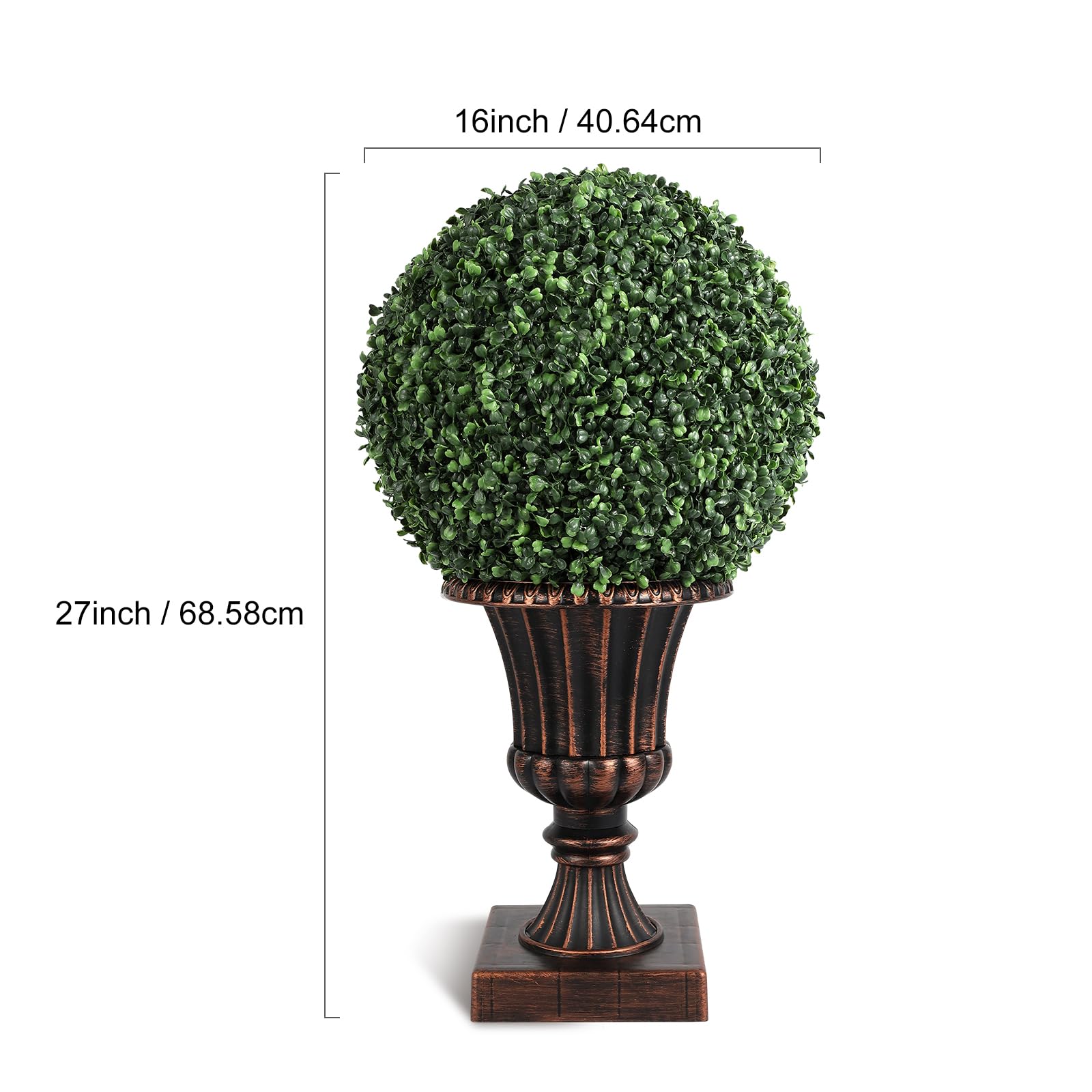 Garvee Boules de buis artificielles 40 cm avec éclairage LED et base dorée, décoration verte pour jardin, terrasse et balcon