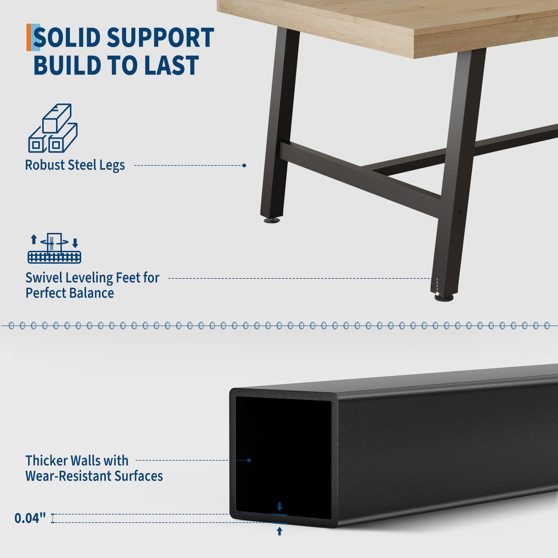 Garvee Table de salle à manger industrielle pour 6 à 8 personnes, structure métallique robuste, plateau en MDF brun rustique, pieds réglables