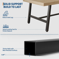Garvee Table de salle à manger industrielle pour 6 à 8 personnes, structure métallique robuste, plateau en MDF brun rustique, pieds réglables