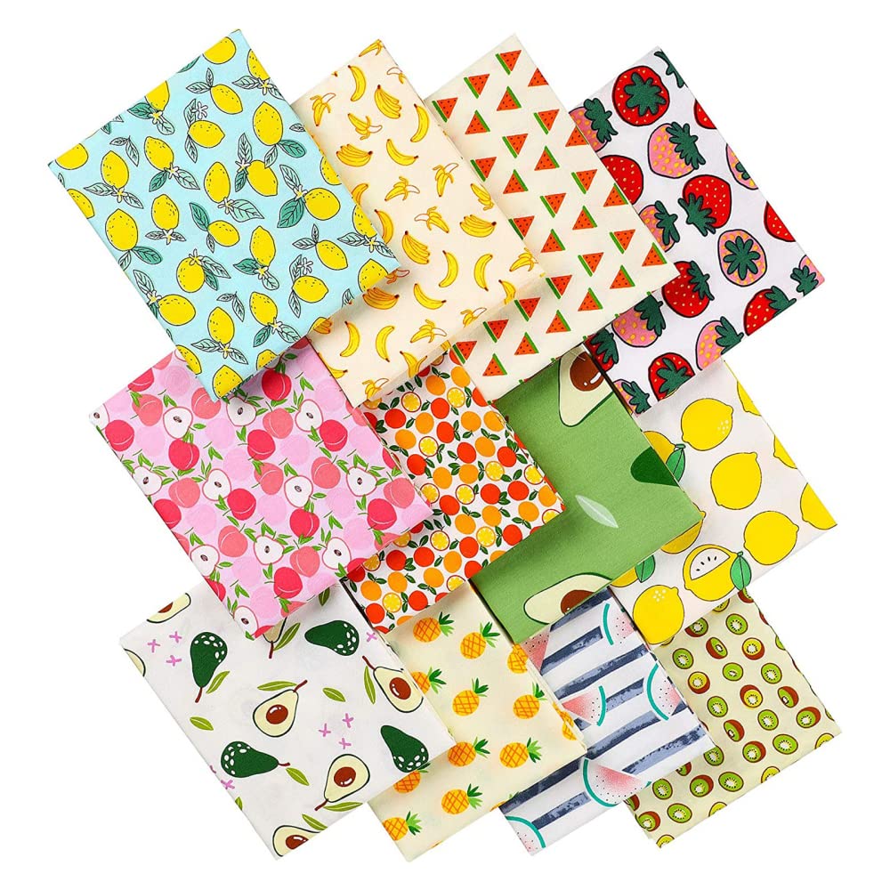 Garvee Lot de 12 pièces de tissu patchwork à motifs de fruits, en coton, pour la couture et les loisirs créatifs, usage polyvalent