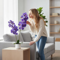 Ensemble de 2 plantes artificielles Magnolia Garvee de 79 cm (31 po) avec pot de fleurs blanc moucheté, pour salon et bureau. Entretien facile. Matière PEVA.