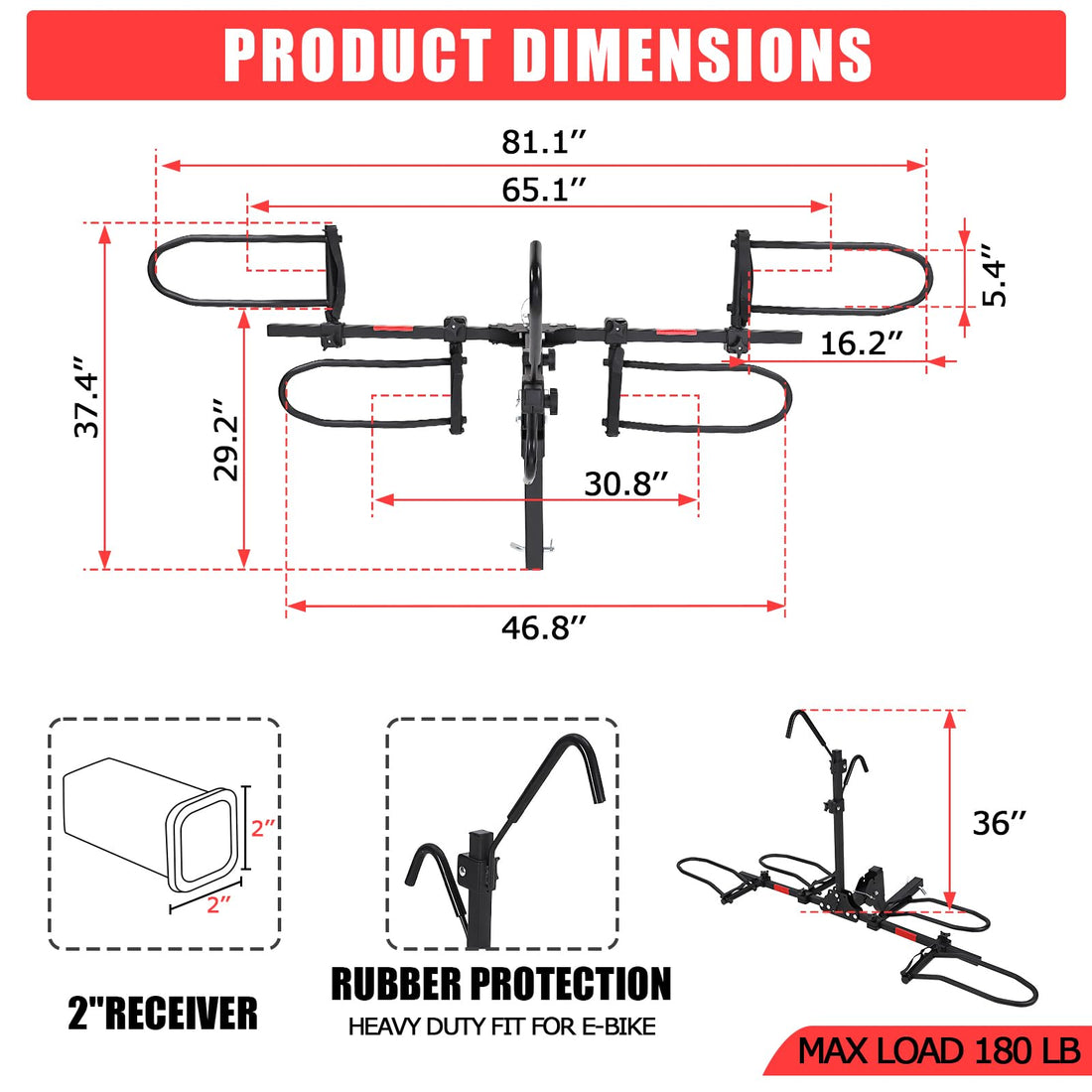 Porte-vélos Garvee 2 pouces pour attelage, 2 vélos, acier, inclinable, réfléchissant, robuste, pour SUV et camions, avec sangles de tension et verrou