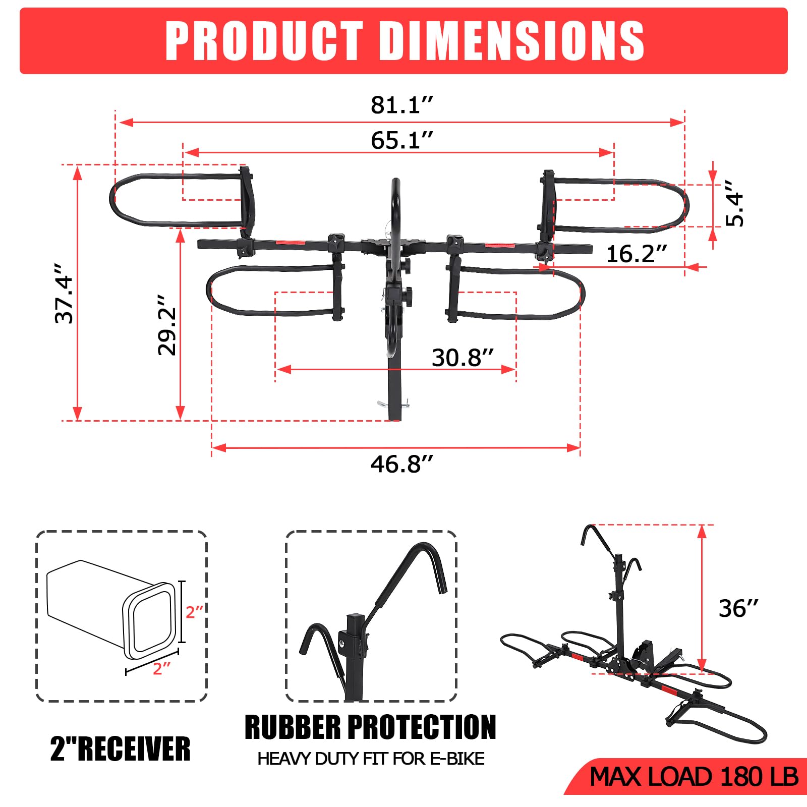 Porte-vélos Garvee 2 pouces pour attelage, 2 vélos, acier, inclinable, réfléchissant, robuste, pour SUV et camions, avec sangles de tension et verrou