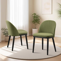 Ensemble de 2 chaises de salle à manger modernes Garvee, assises rembourrées en lin, dossier semi-intégré, structure en bois, pieds réglables, vert salle à manger