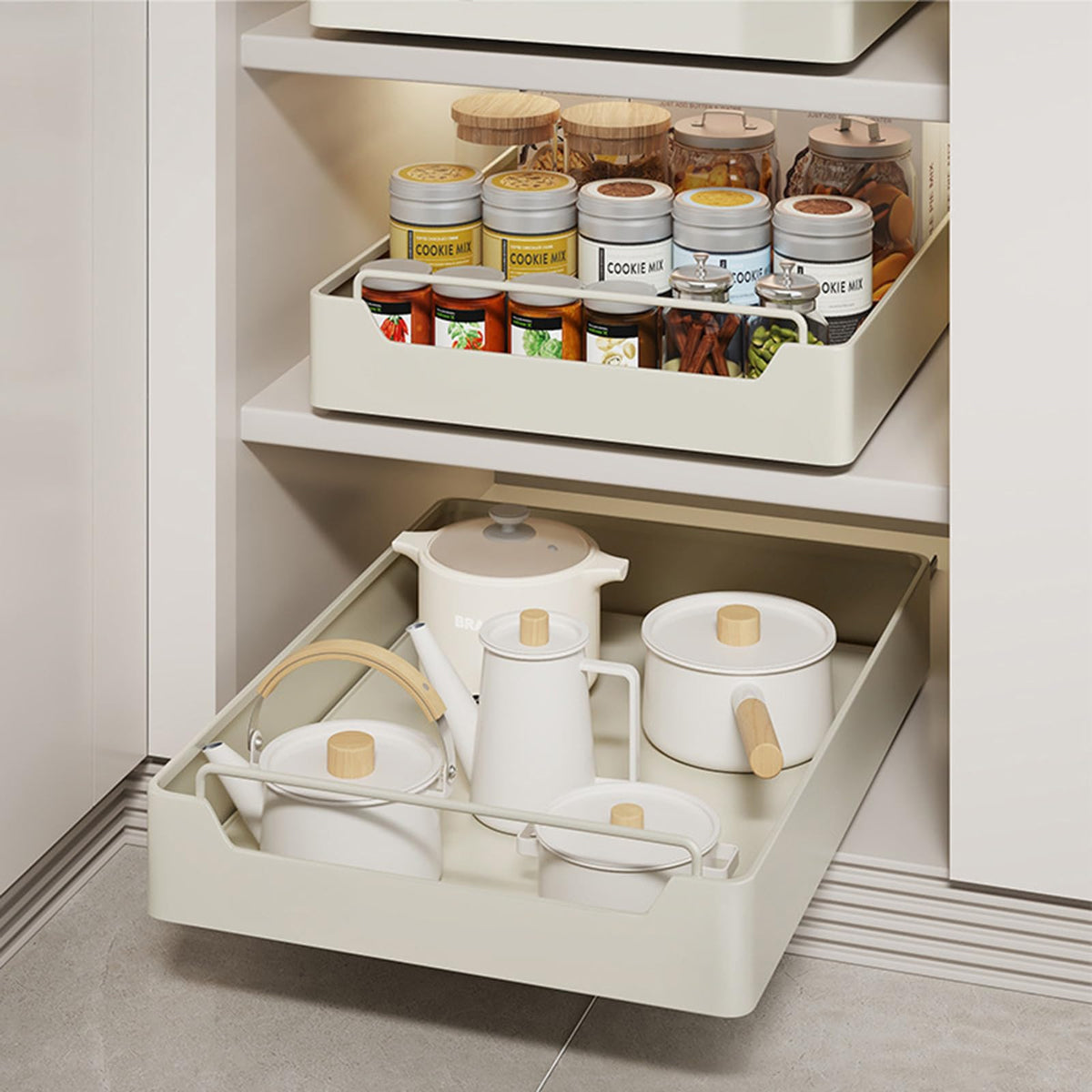 Garvee organisateur de placard de cuisine à tiroir télescopique extensible, 20 cm l x 43 cm p x 7 cm h, noir. installation sans perçage ni clouage