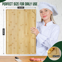 Planche à découper en bambou Garvee 61 x 41 cm avec rainure juteuse pour la cuisine et la préparation des aliments, robuste, polyvalente, couleur bois