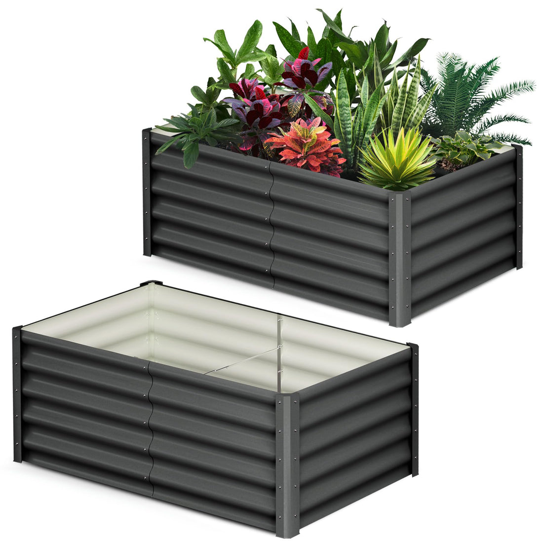 Jardinière surélevée galvanisée Garvee 182 x 91 x 46 cm (6 x 3 x 1,5 pi) - Construction robuste en acier - Protection antirouille - Fond ouvert - Coins de sécurité