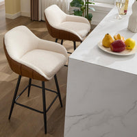 Tabourets de bar pivotants modernes Garvee, lot de 2, avec revêtement en tissu sherpa et pieds en métal pour îlot de cuisine, 66 cm, marron et blanc