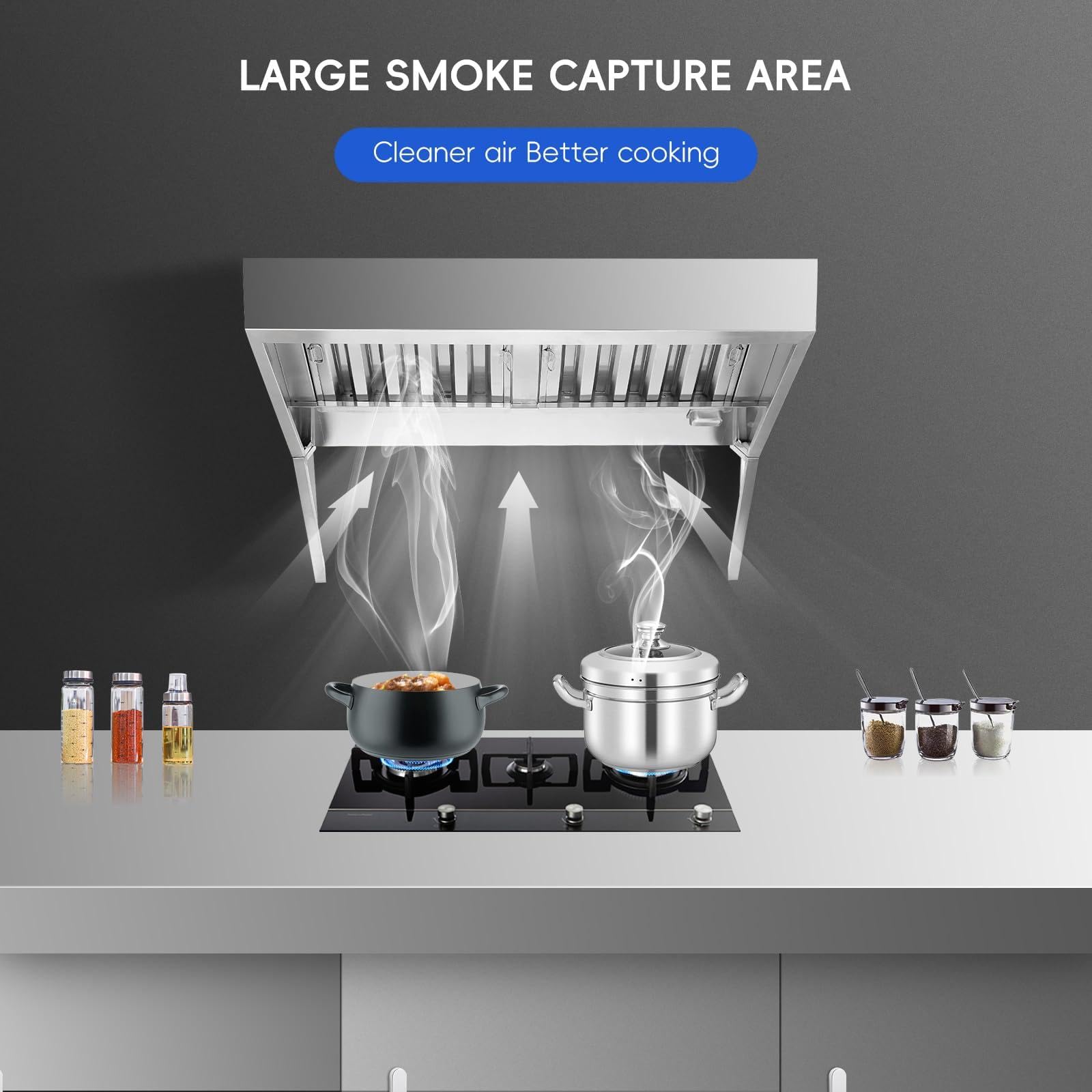 Hotte aspirante commerciale Garvee de 1,8 m (6 pi) en acier inoxydable 201 antirouille avec 3 filtres à huile amovibles pour cuisine et camion-restaurant, fixation murale, support triangulaire