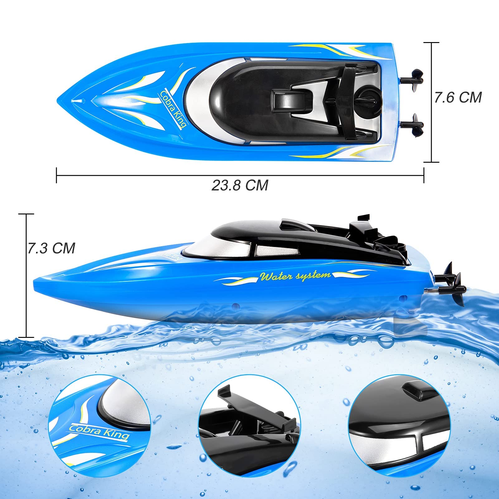 Garvee lot de 2 bateaux radiocommandés, vitesse 10 km/h, plastique ABS, 4 batteries, bleus, pour piscines et lacs
