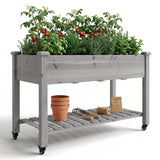 Garvee Bac De Jardin Surélevé 48x24x32" Bois Mobile Avec Roues Verrouillables Jardinage Légumes Fleurs - 