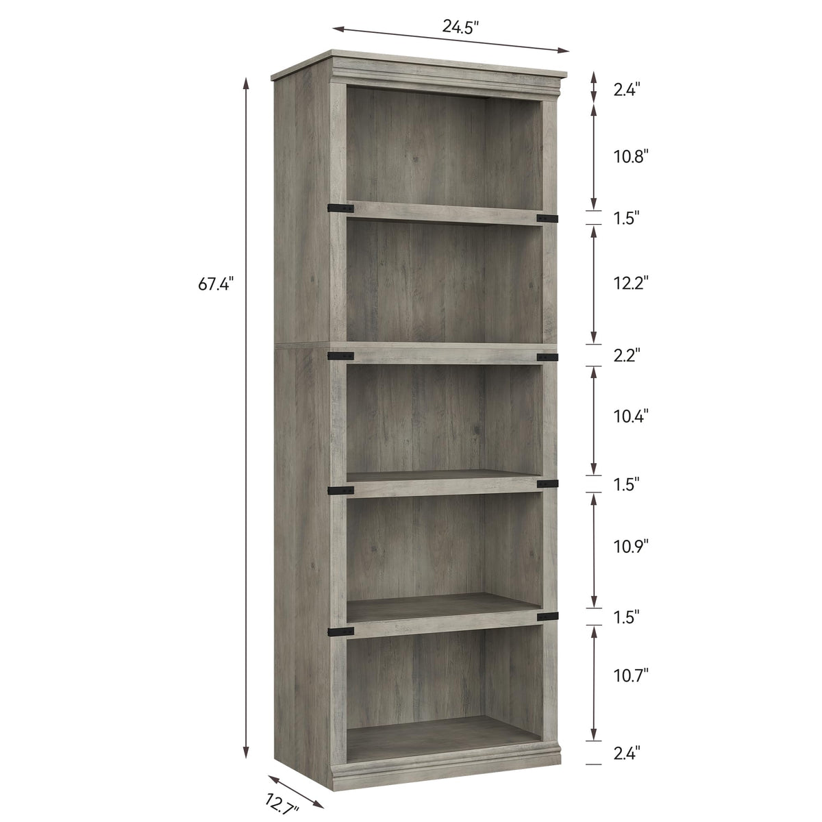Garvee bibliothèque haute 62 × 32 × 171 cm, 5 niveaux ouverts en MDF, finition grise