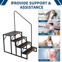 Escalier 4 marches pour camping-car avec rampe – antidérapant et portable, en acier thermolaqué noir