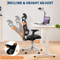 Chaise de bureau ergonomique Garvee avec tissu mesh respirant, accoudoirs 3D, hauteur d'assise réglable, repose-pieds en acier, inclinaison à 135°, grise, idéale pour le bureau et le gaming.