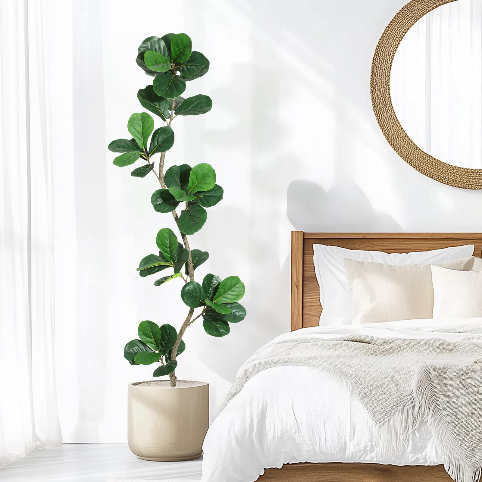 Garvee Ficus Lyrata Artificiel 180 cm, Plante Réaliste Résistante aux UV pour Intérieur et Extérieur, Maison et Bureau, Vert