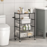Chariot de cuisine Garvee à 4 niveaux en métal avec poignée, capacité de charge de 50 kg, étagères grillagées ouvertes, 2 roues verrouillables, usage polyvalent, métal, argent