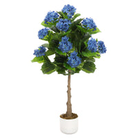 Hortensia artificiel Garvee de 95 cm avec 9 fleurs bleues, feuilles en polyester résistant, pot noir pour la décoration de la maison et du bureau