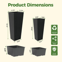 Garvee Lot de 2 jardinières hautes (61 et 81 cm) avec trous de drainage, pour jardin et terrasse, légères, résistantes aux intempéries, design moderne en rotin, noires