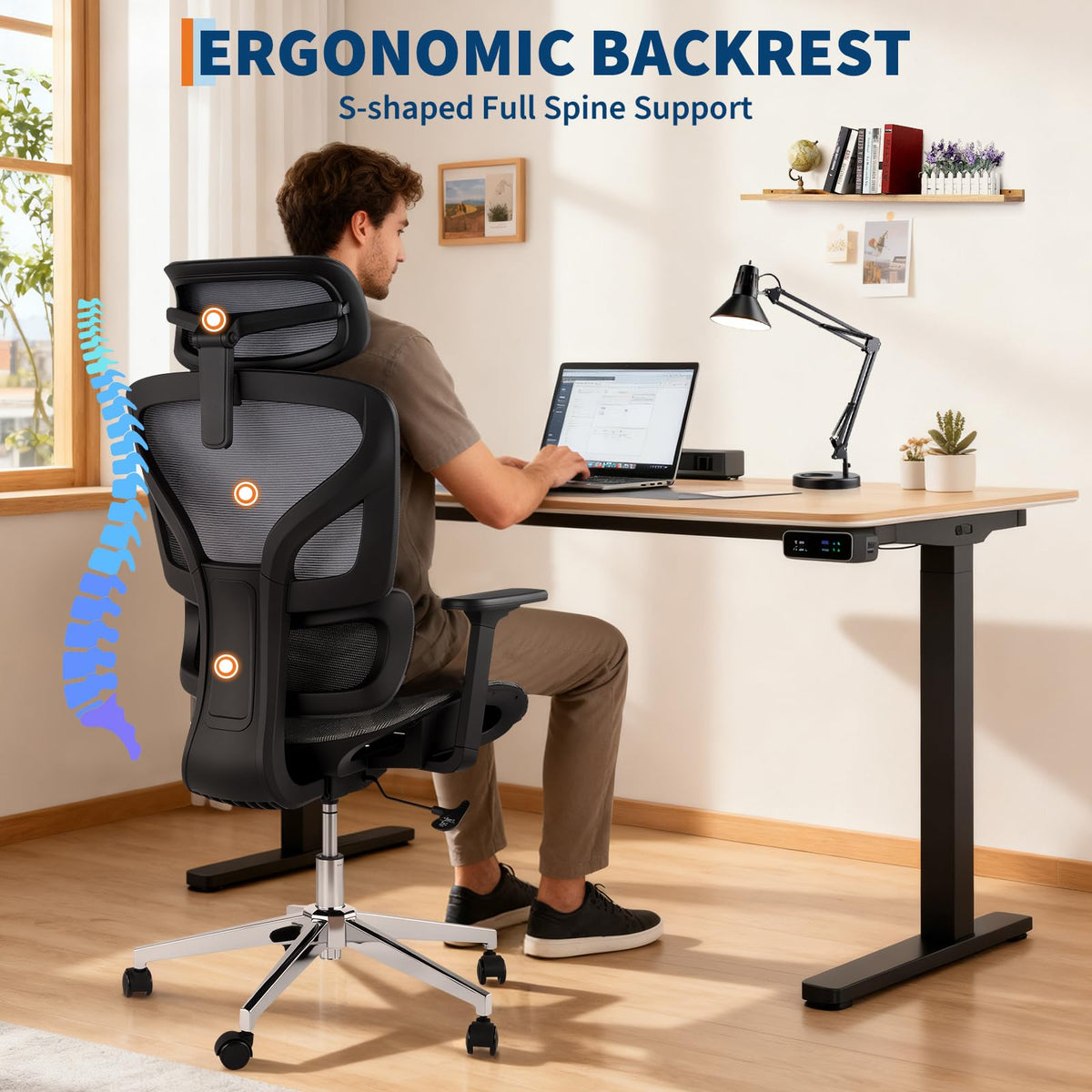 Chaise de bureau ergonomique Garvee avec tissu mesh respirant, accoudoirs 3D, hauteur d'assise réglable, repose-pieds en acier, inclinaison à 135°, grise, idéale pour le bureau et le gaming.