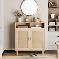 Buffet moderne en rotin Garvee 91 cm (36 po) - Tressé à la main, anti-basculement, étagère réglable, meuble de cuisine et de salle à manger, multifonctionnel, couleurs naturelles