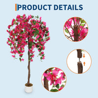 Bougainvillier artificiel Garvee de 1,5 m avec 168 fleurs rouges, tronc naturel, pot stable pour salon et bureau, rouge, polyester